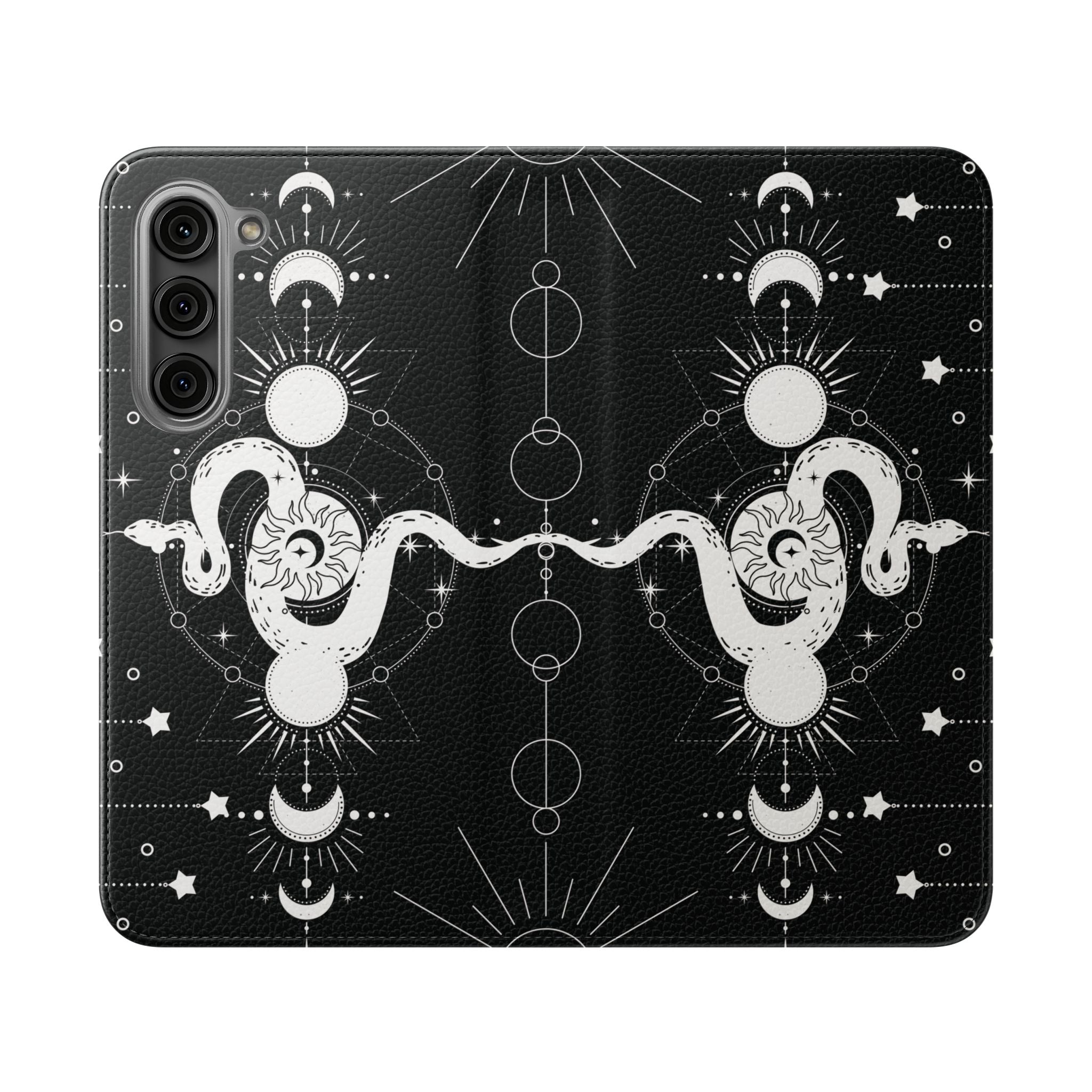 Gothic Style Celestial Snake Moon Phases Wallet Flip PhoneCase - Celestial Style Phone Case for iPhone and Samsung - Moon Phases Wallet Case