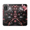 Pink Pastel Goth Skull Flip Wallet Phone Case - Skull Wallet Case for Samsung iPhone - Gothic Style Skull Wallet Phone Cases