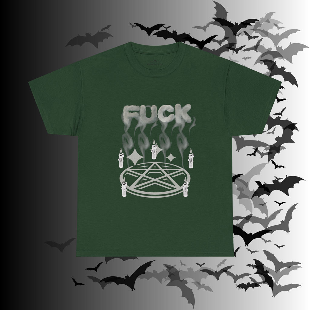 "FUCK" Pentagram Candle Ritual T-Shirt — Goth Humor Occult Tee