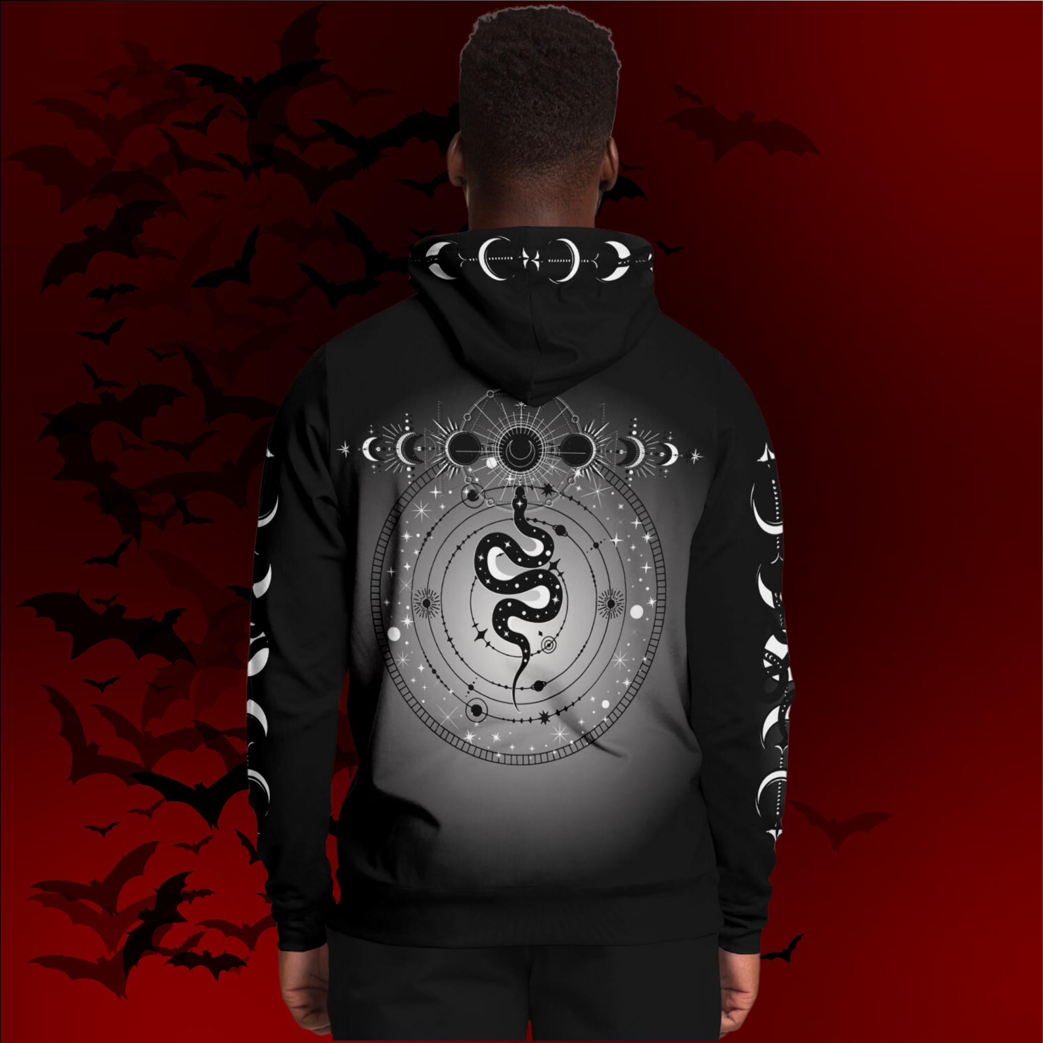 Celestial Serpent All Over Print Hoodie – Monochrome