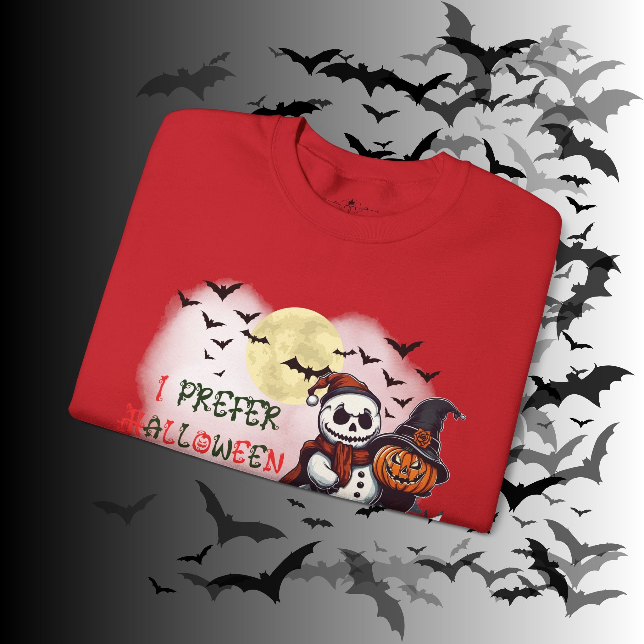 I Prefer Halloween Crewneck Sweatshirt — Gothic Christmas Snowman Pumpkin