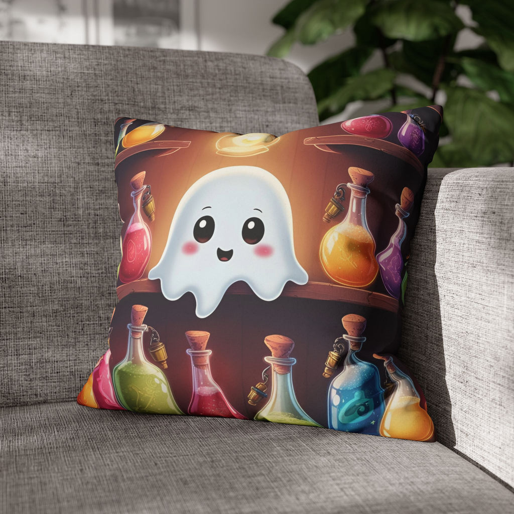 Apothecary Ghost Throw Pillow — Whimsigoth Potion Shelf Dark Home Decor