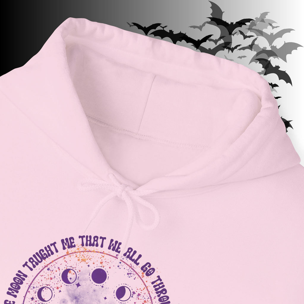 The Moon Taught Me We All Go Through Phases Hoodie — Witchy Moon Phase Pullover