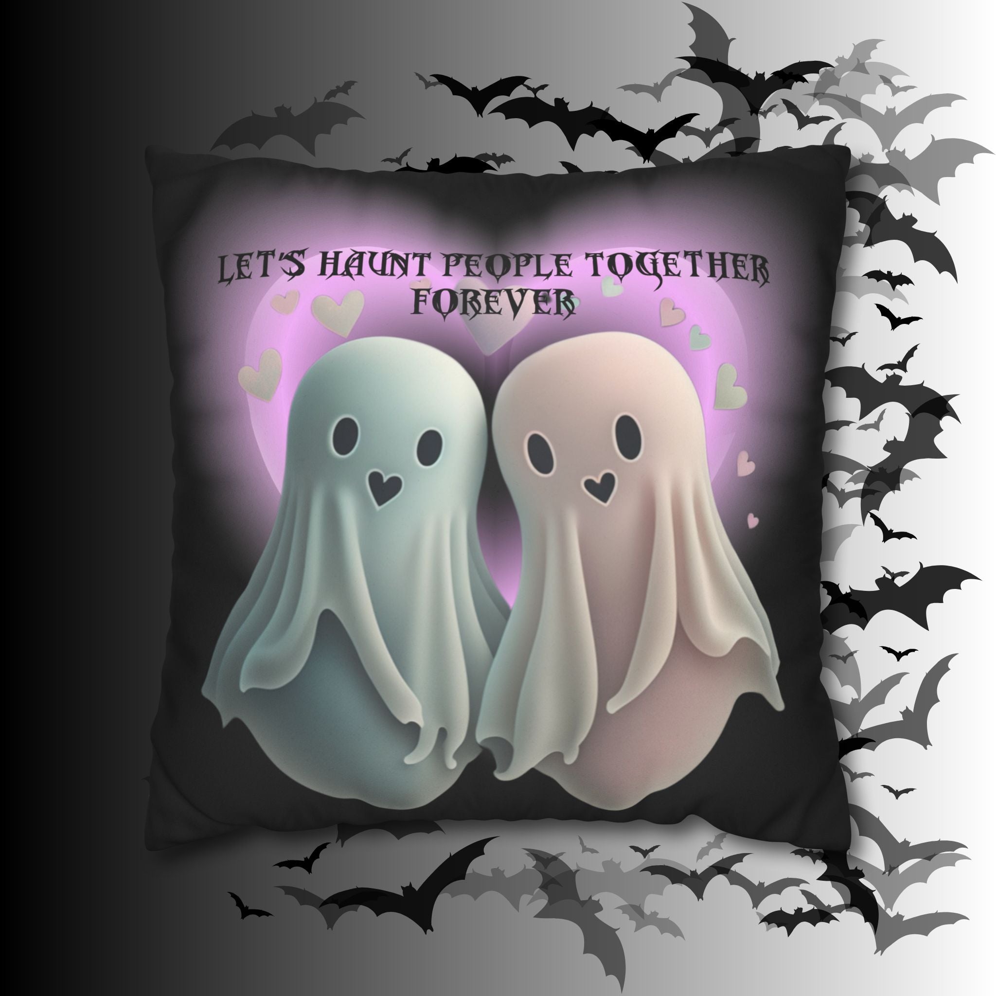 Let's Haunt People Together Forever Ghost Throw Pillow — Gothic Love Halloween Decor