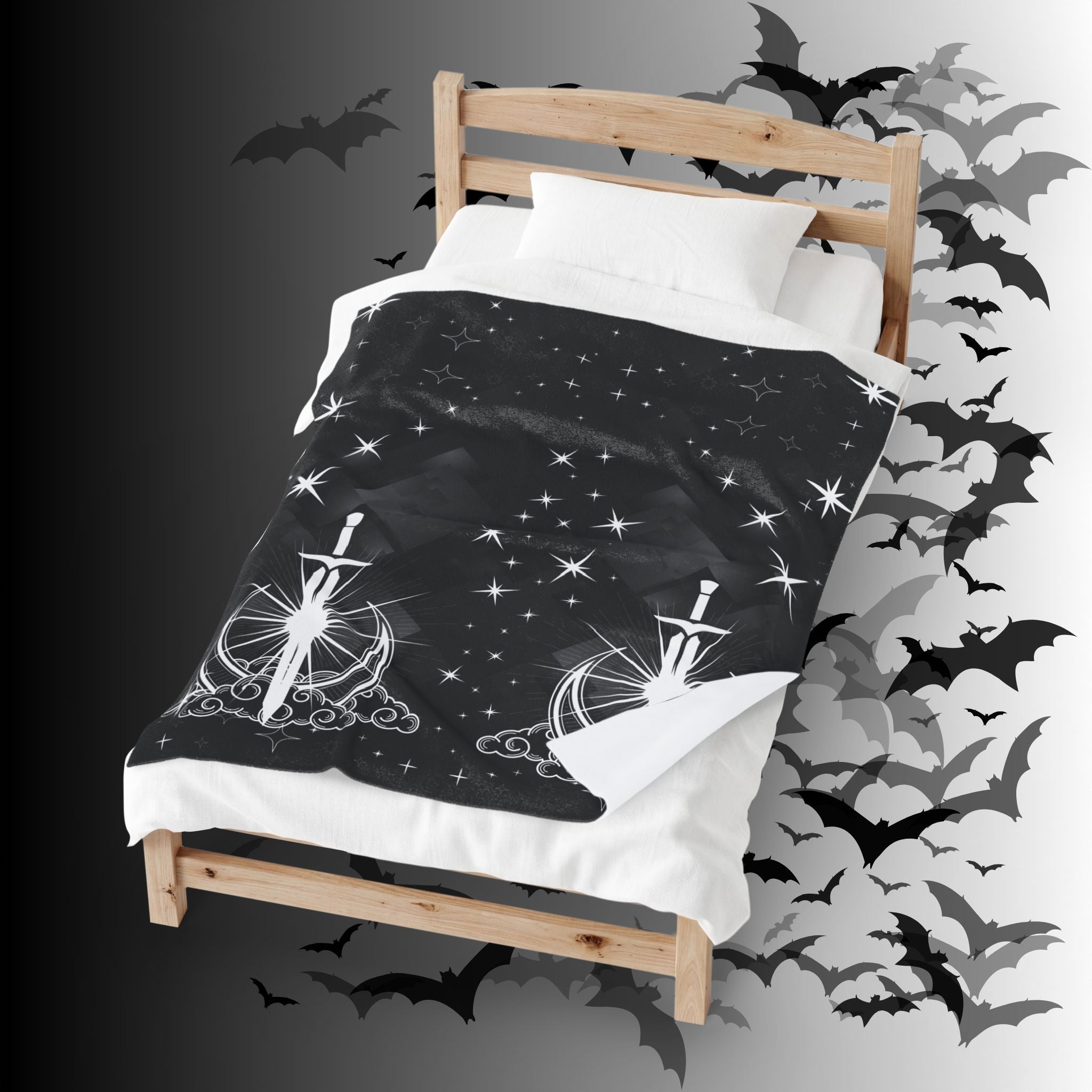 Gothic Moon Sword Blanket: Celestial Velveteen or Sherpa Throw