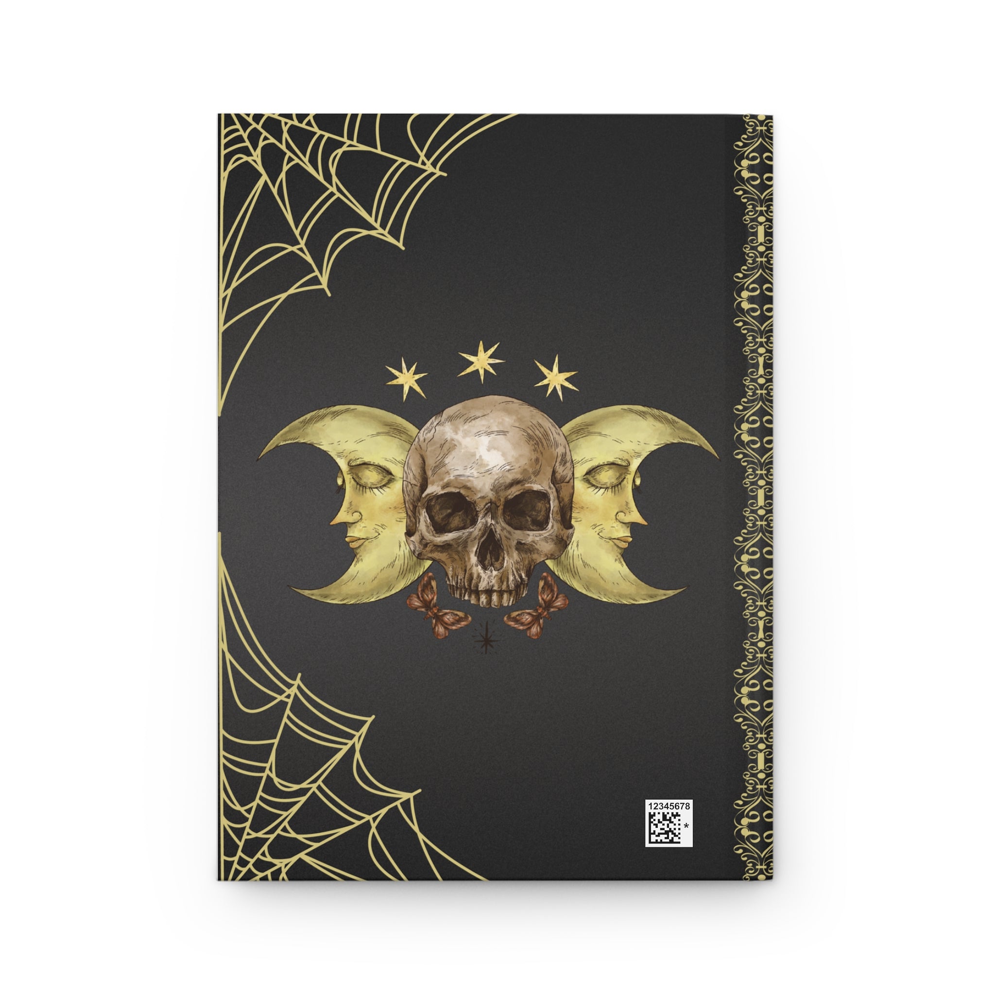 Gothic Skull & Crescent Moon Journal — Gold Spider Web Hardcover Spell Book