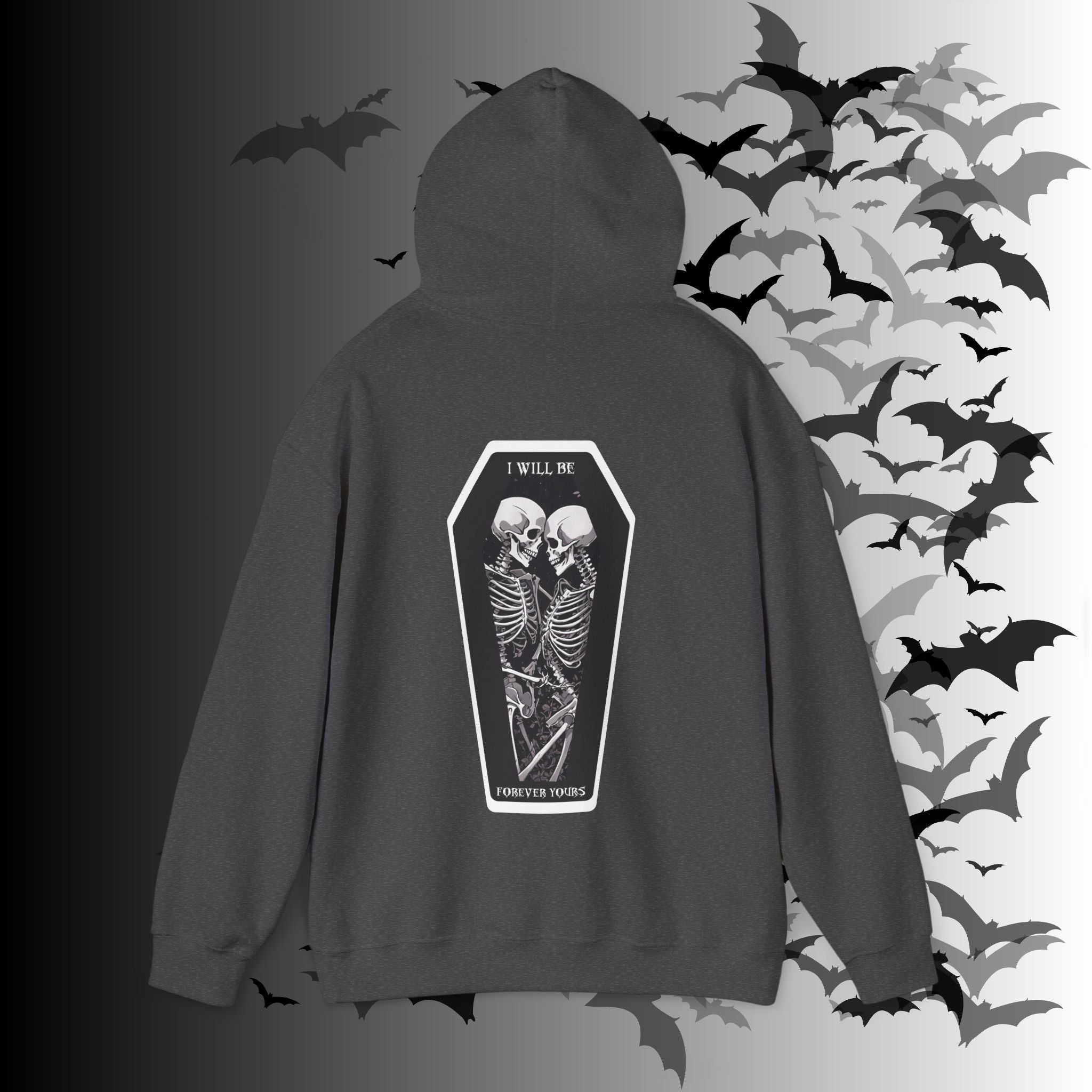 Gothic Skeleton "Forever Yours" Couples Hoodie — Dark Romance Front & Back Print
