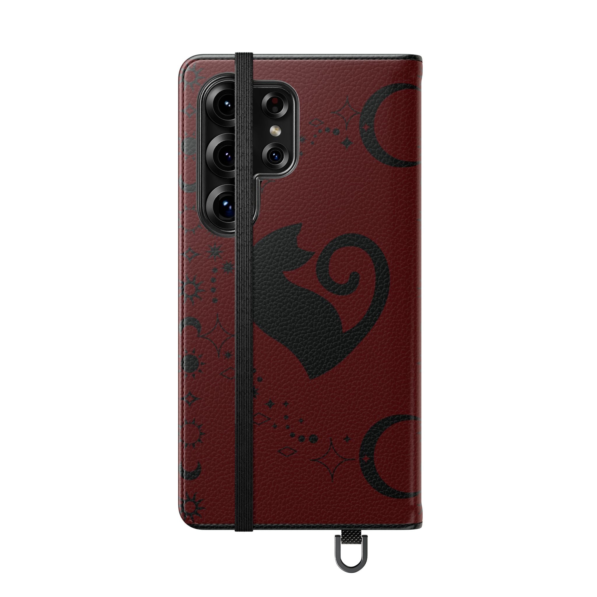 Dark Academia Celestial Black Cat Flip Wallet Case for iPhone and Samsung Galaxy Phones