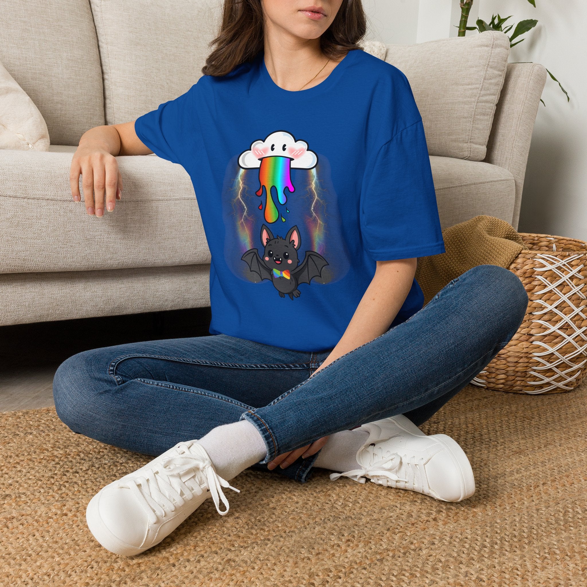 Rainbow Vomit Cloud Bat T-Shirt — Kawaii Goth Pride Unisex Tee
