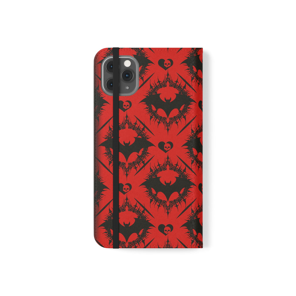 Gothic Bat Wallet Flip Case - Elegant Goth Phone Wallet - Bat Pattern Flip Case - Gothic Phone Case - Stylish Wallet Phone Case