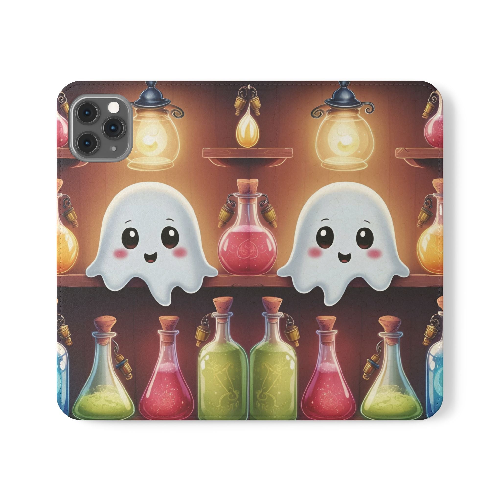 Apothecary Ghost Flip Wallet Case - Spooky Halloween Phone Case - Gothic Ghost Smartphone Case -  Ghost on a Shelf Wallet Case
