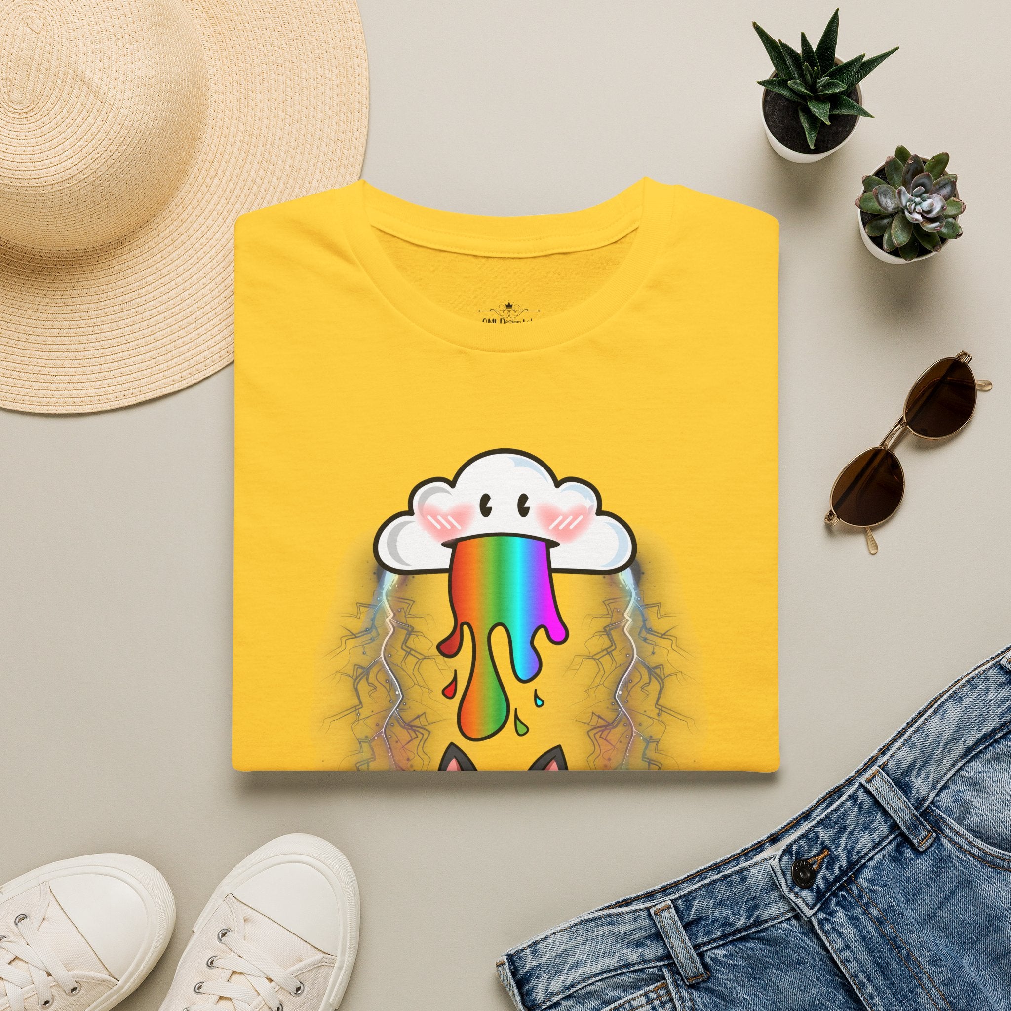 Rainbow Vomit Cloud Bat T-Shirt — Kawaii Goth Pride Unisex Tee