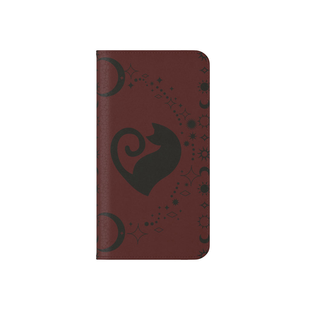 Dark Academia Celestial Black Cat Flip Wallet Case for iPhone and Samsung Galaxy Phones