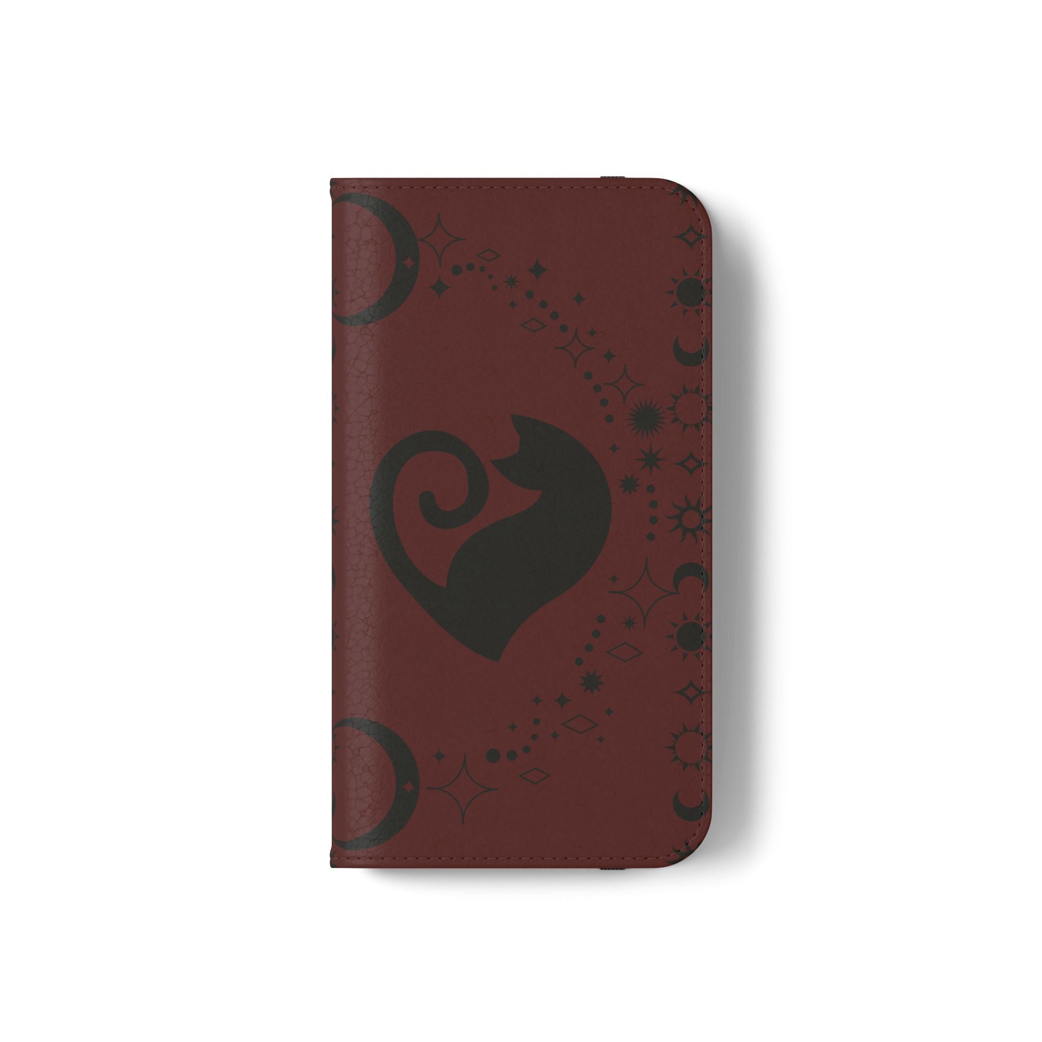 Dark Academia Celestial Black Cat Flip Wallet Case for iPhone and Samsung Galaxy Phones