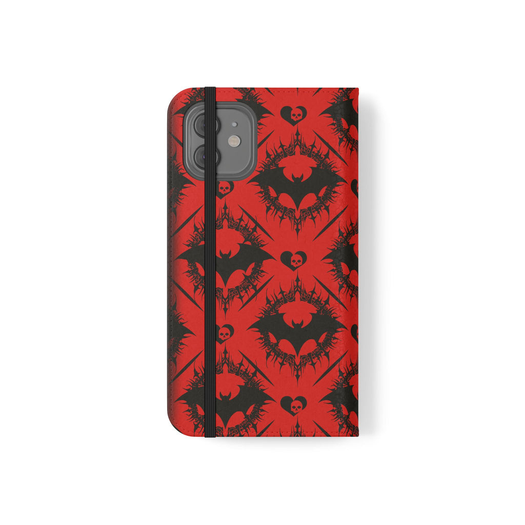 Gothic Bat Wallet Flip Case - Elegant Goth Phone Wallet - Bat Pattern Flip Case - Gothic Phone Case - Stylish Wallet Phone Case