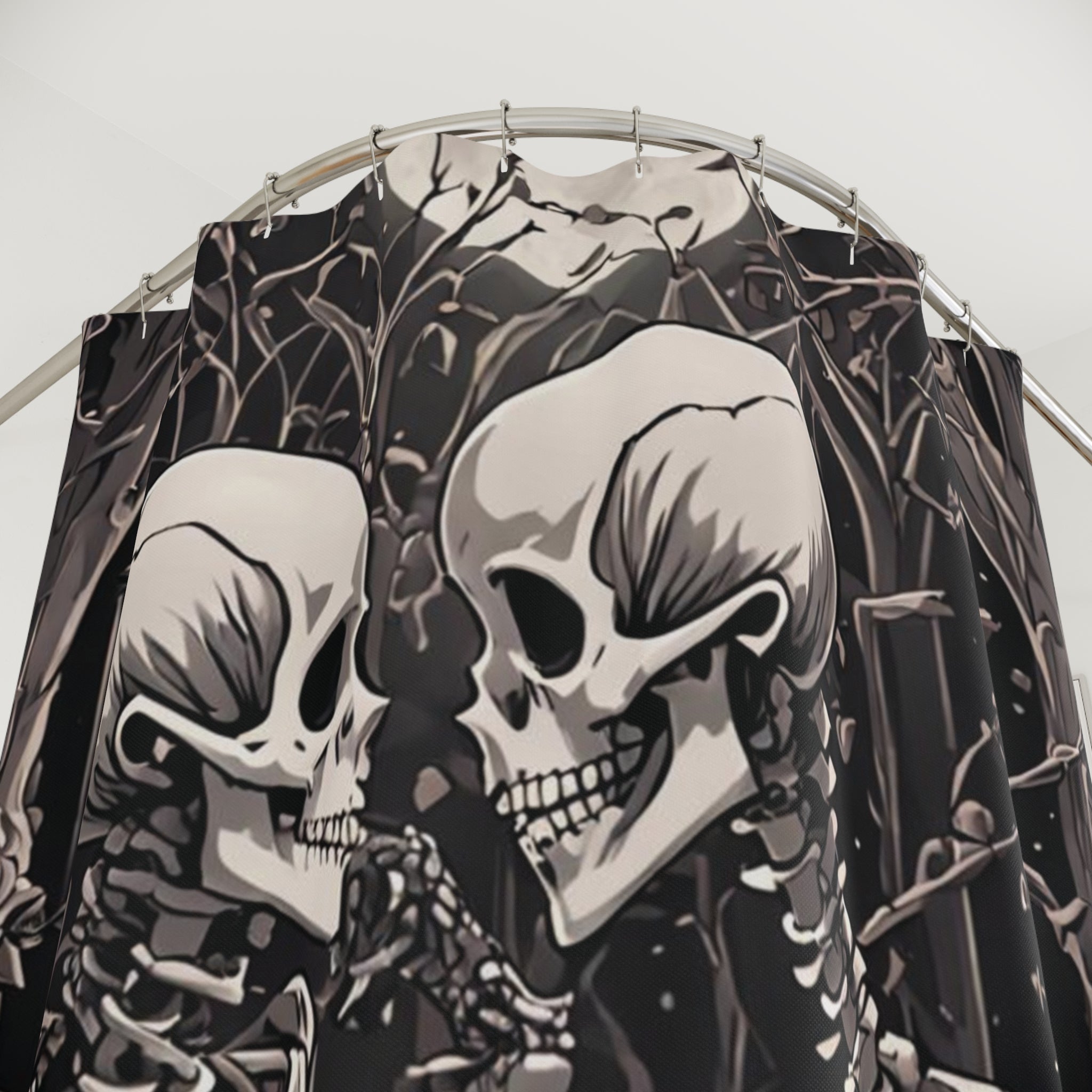 Gothic Skeleton Love Shower Curtain — Dark Romance Valloween Bathroom Decor