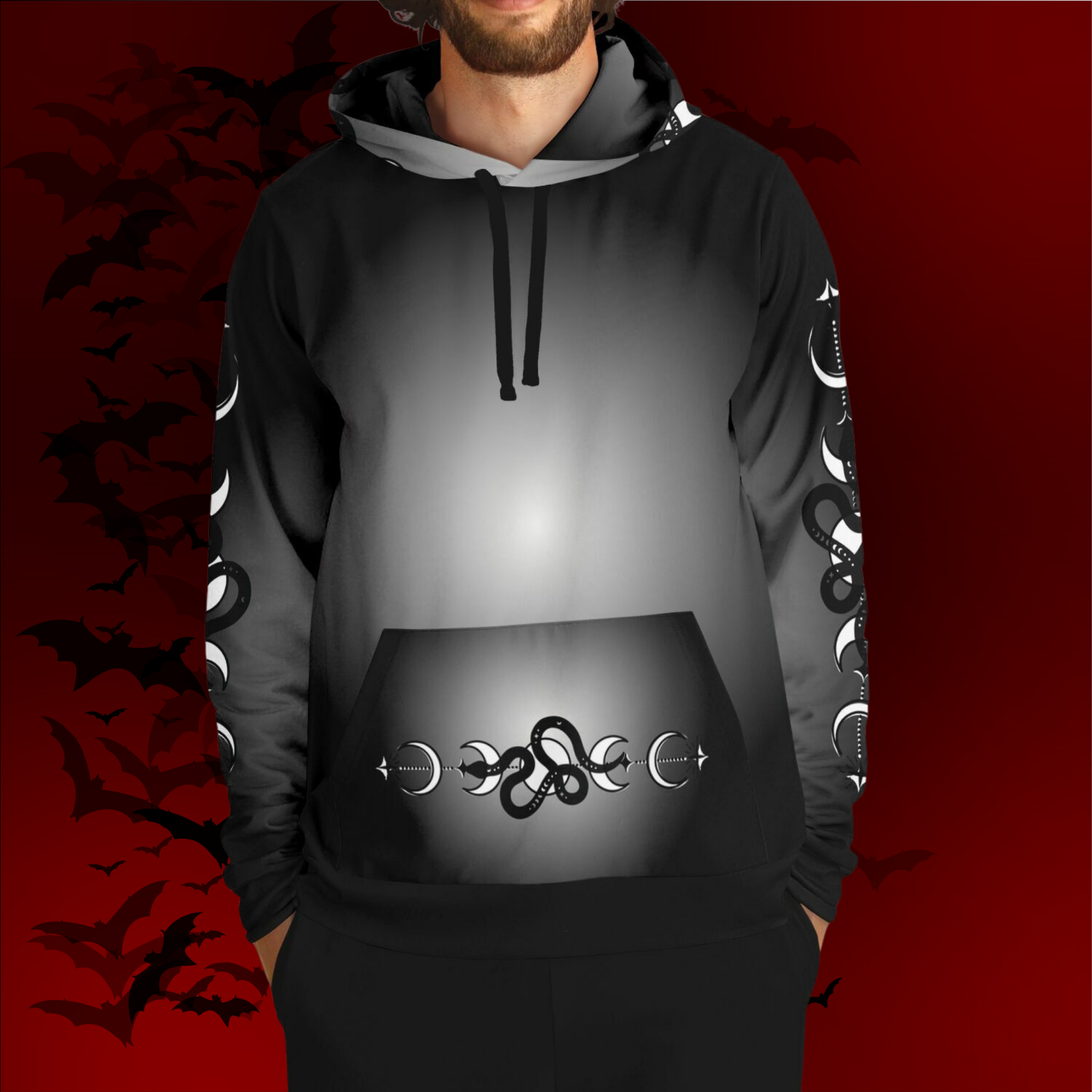 Celestial Serpent All Over Print Hoodie – Monochrome