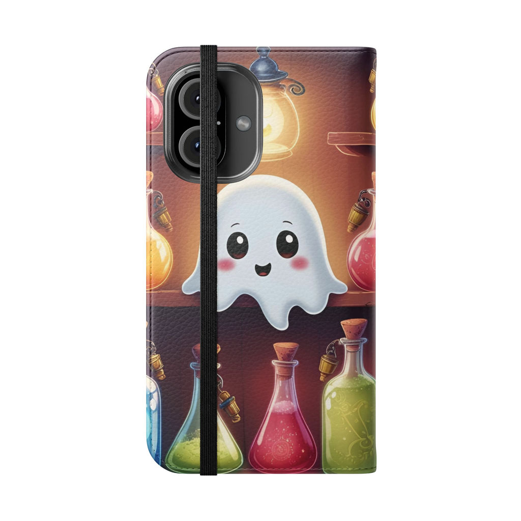 Apothecary Ghost Flip Wallet Case - Spooky Halloween Phone Case - Gothic Ghost Smartphone Case -  Ghost on a Shelf Wallet Case