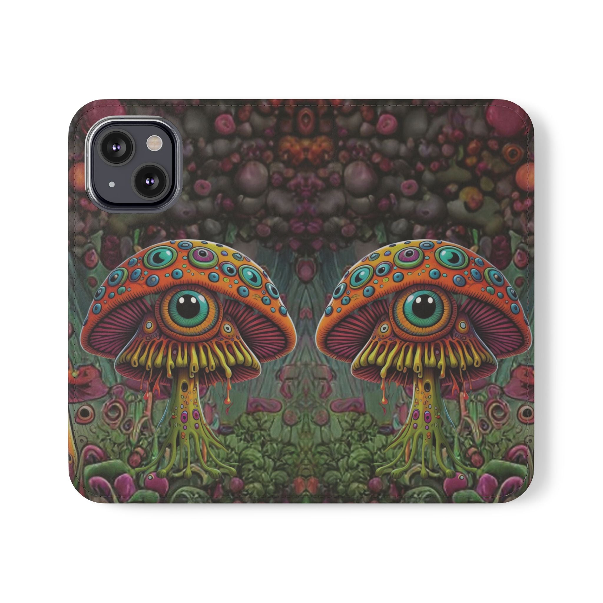 Trippy Mushroom Cottagecore Flip Wallet Phone Case - Mushroom Wallet Case for Samsung iPhone - Psychedelic Wallet Phone Cases