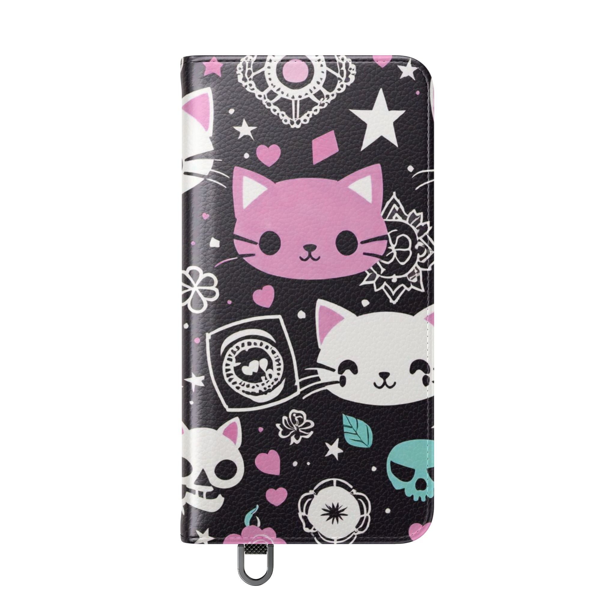 Pastel Goth Cat Flip Wallet Phone Case - Goth Cat Wallet Case for Samsung iPhone - Gothic Style Cats Wallet Phone Cases