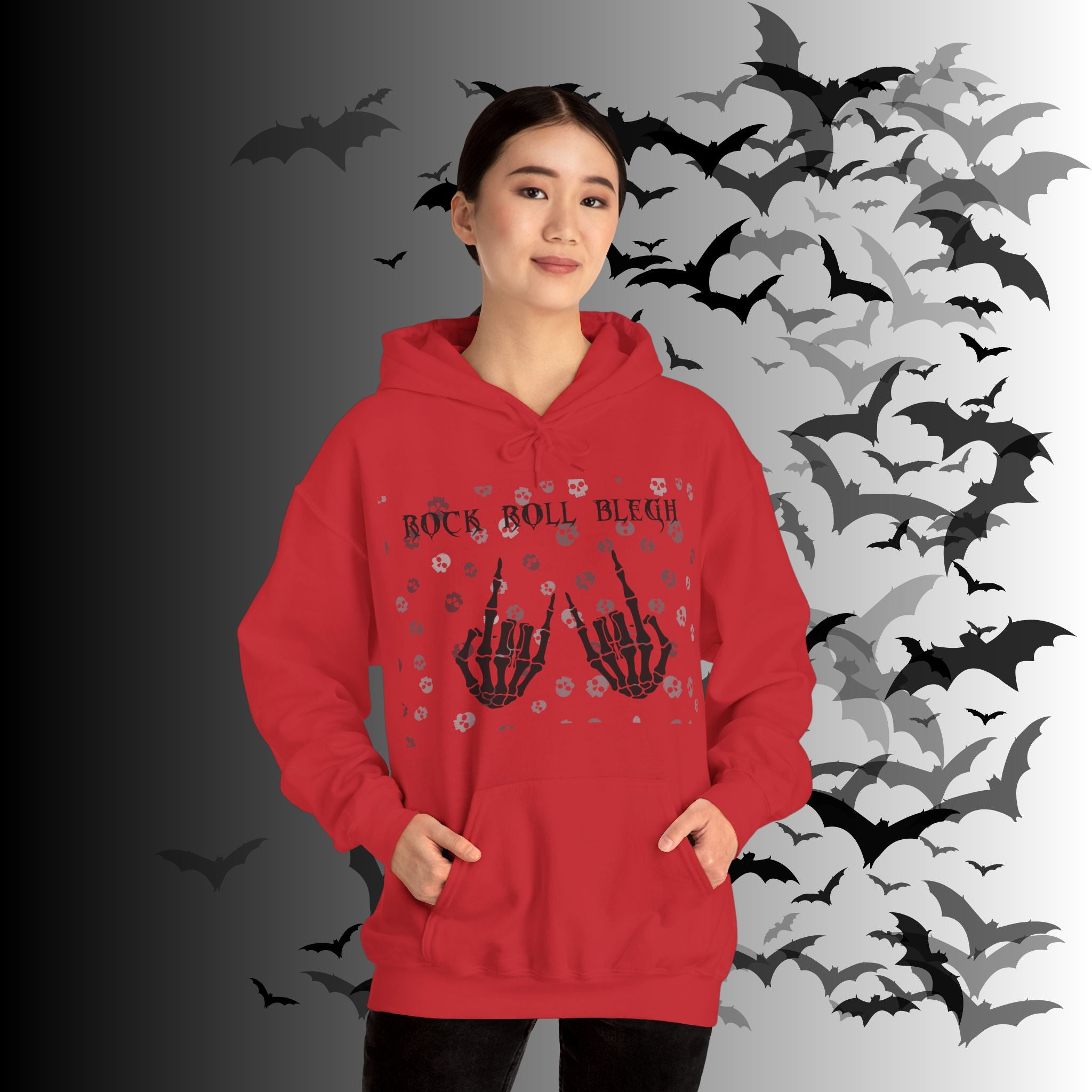 Rock Roll Blegh Hoodie — Skeleton Hands Gothic Music Pullover