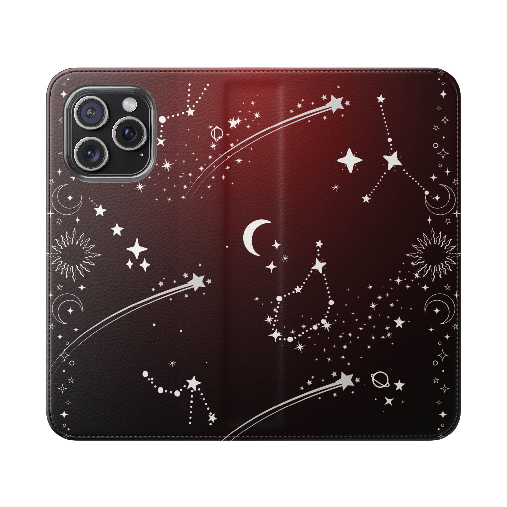 Gothic Celestial Black and Red Flip Wallet Case for iPhone and Samsung Galaxy Phones