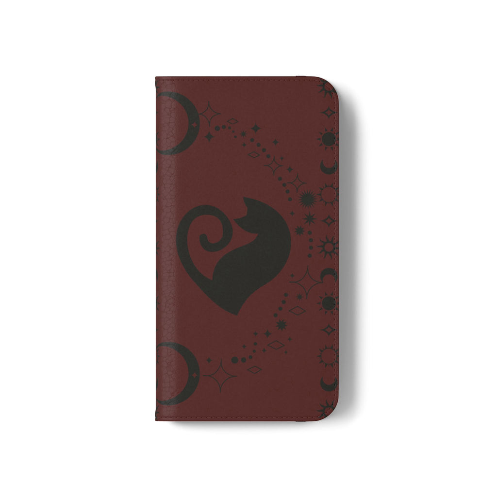 Dark Academia Celestial Black Cat Flip Wallet Case for iPhone and Samsung Galaxy Phones