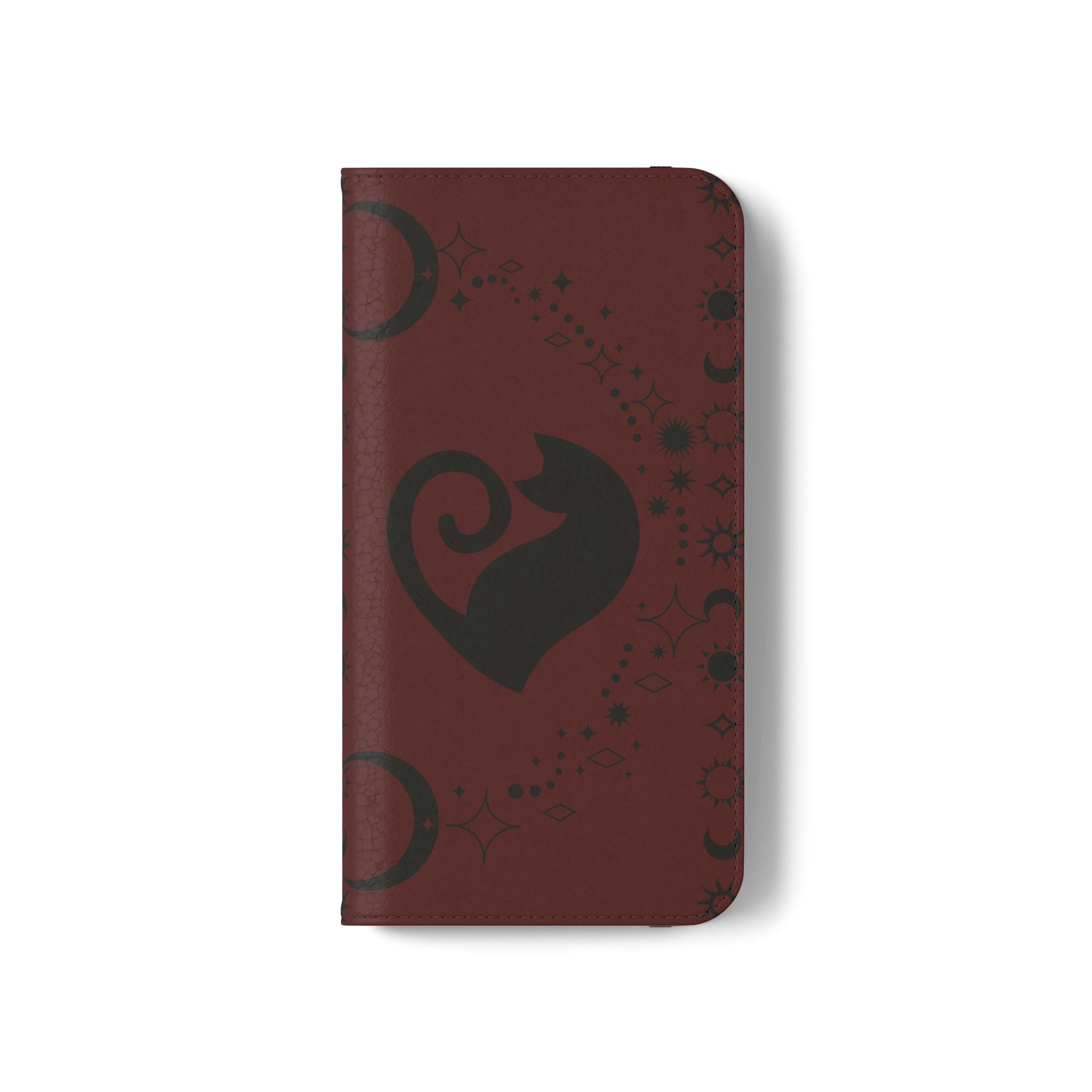 Dark Academia Celestial Black Cat Flip Wallet Case for iPhone and Samsung Galaxy Phones
