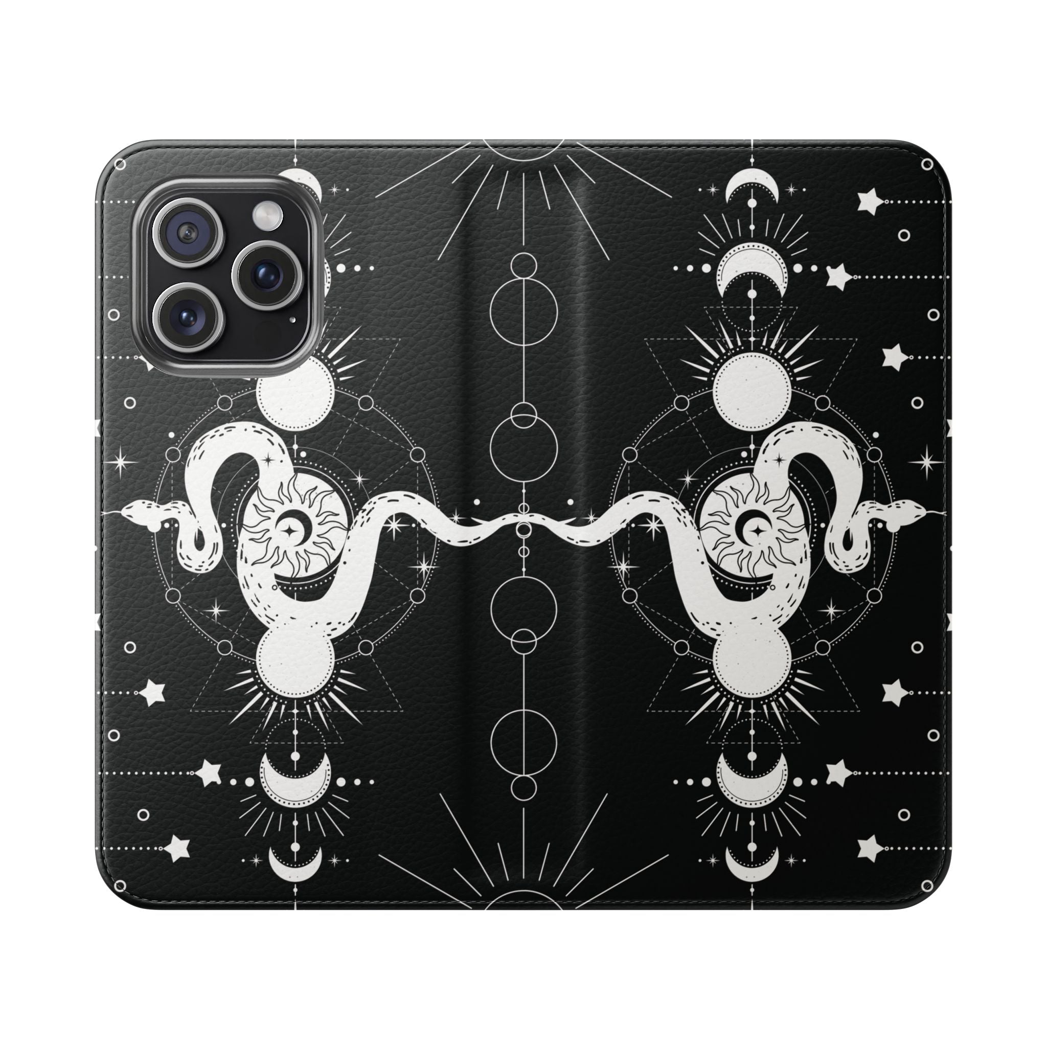 Gothic Style Celestial Snake Moon Phases Wallet Flip PhoneCase - Celestial Style Phone Case for iPhone and Samsung - Moon Phases Wallet Case