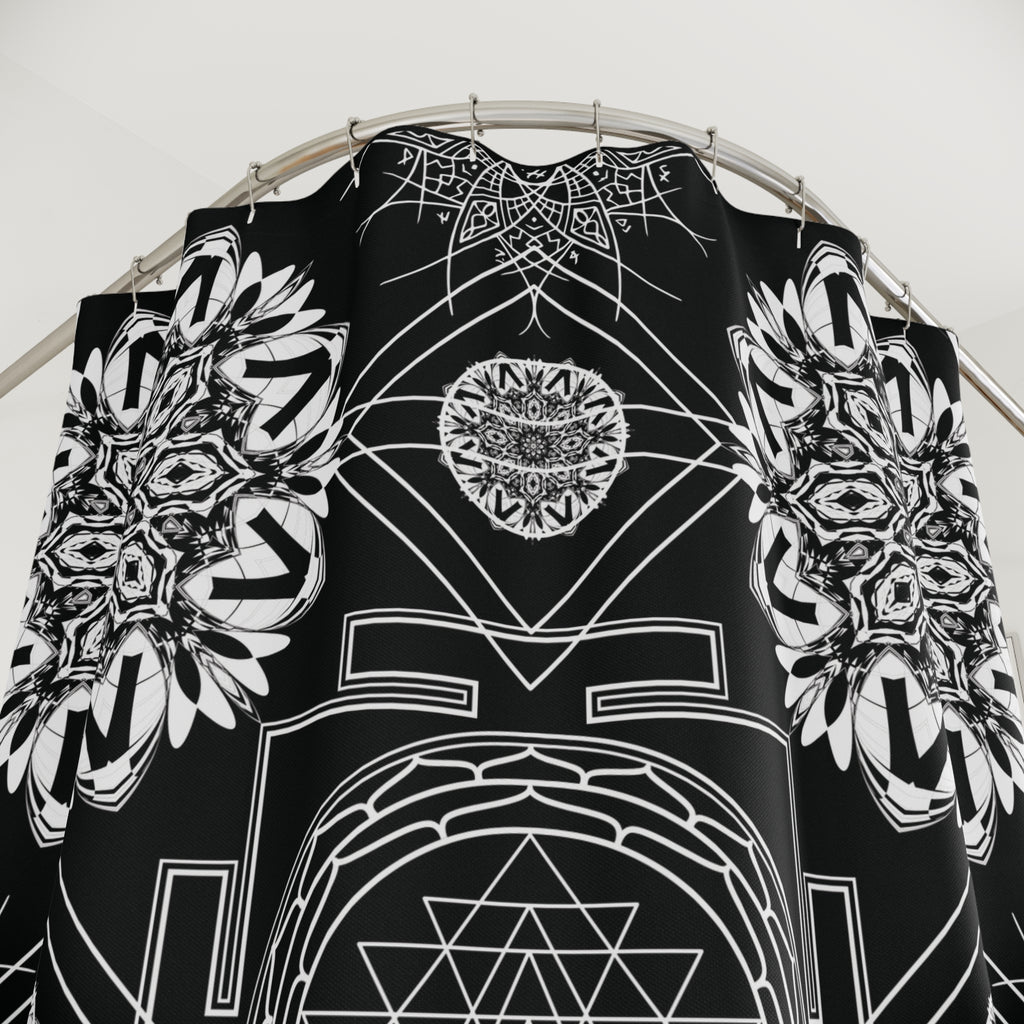 Sacred Geometry Shower Curtain — Mystical Black & White Mandala Bathroom Decor