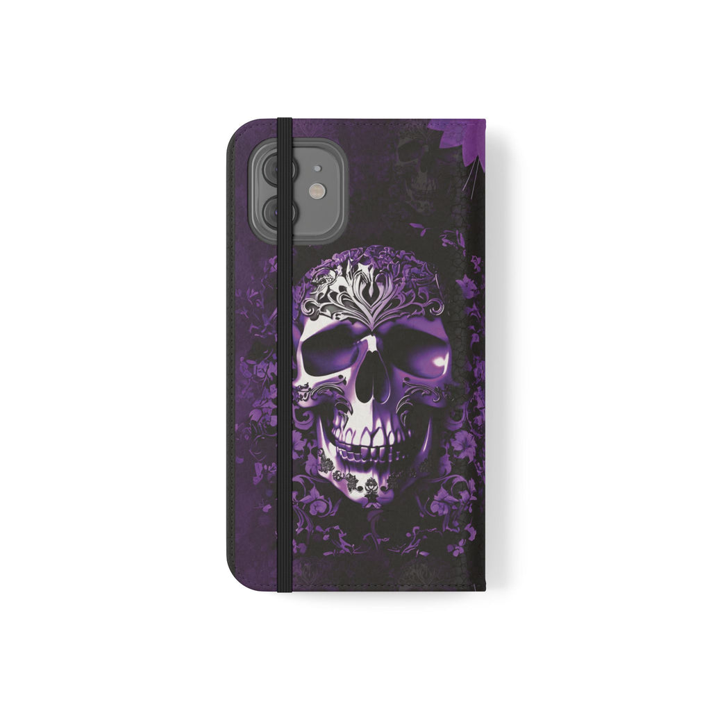 Purple Pastel Goth Skull Flip Wallet Phone Case - Skull Wallet Case for Samsung iPhone - Gothic Style Skull Wallet Phone Cases
