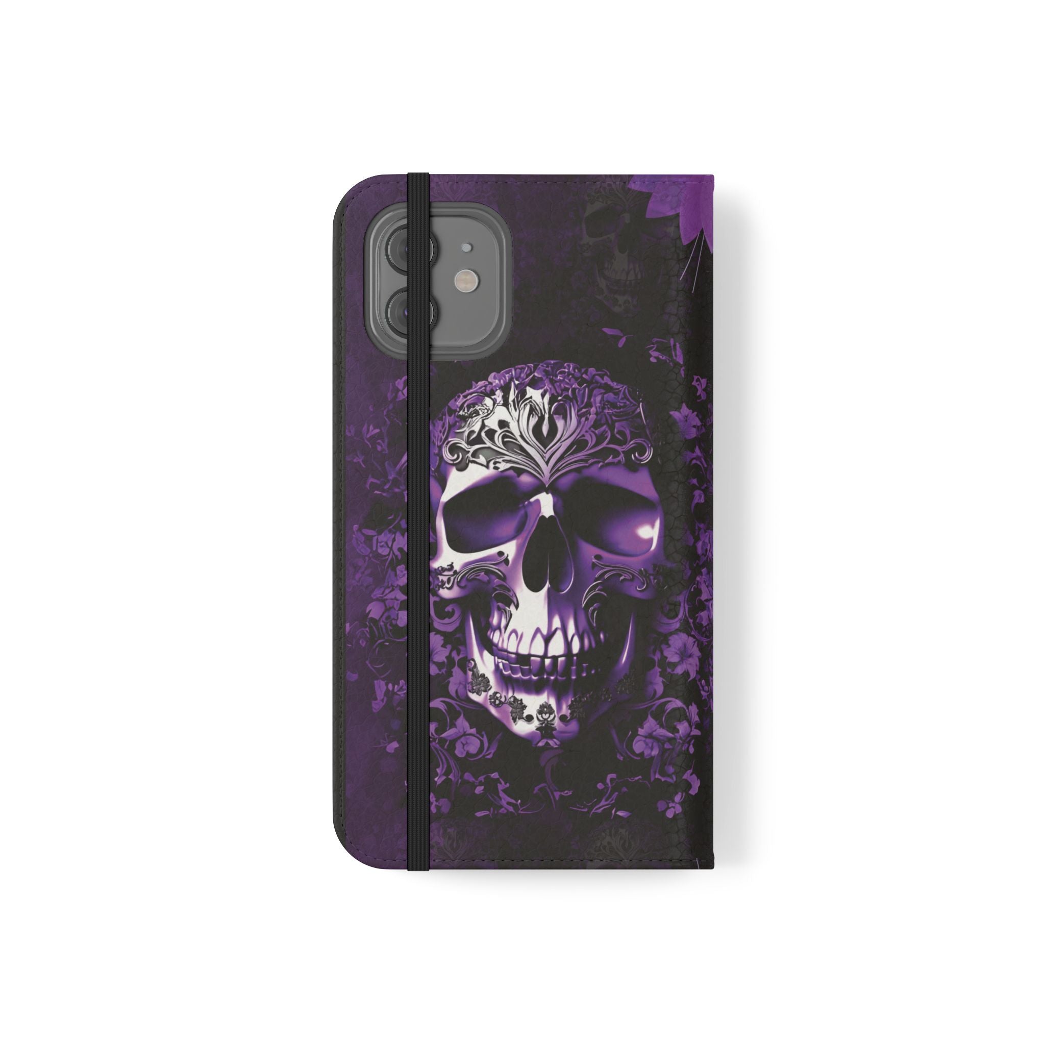 Purple Pastel Goth Skull Flip Wallet Phone Case - Skull Wallet Case for Samsung iPhone - Gothic Style Skull Wallet Phone Cases
