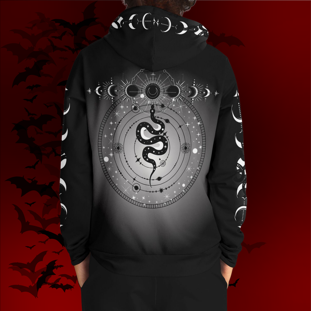 Celestial Serpent All Over Print Hoodie – Monochrome