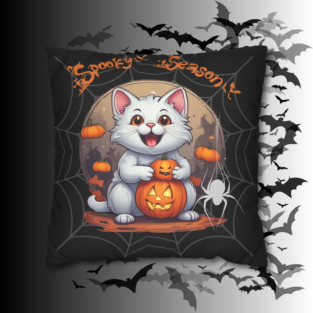 Spooky Season Cat Halloween Throw Pillow — Pumpkin Dark Home Decor