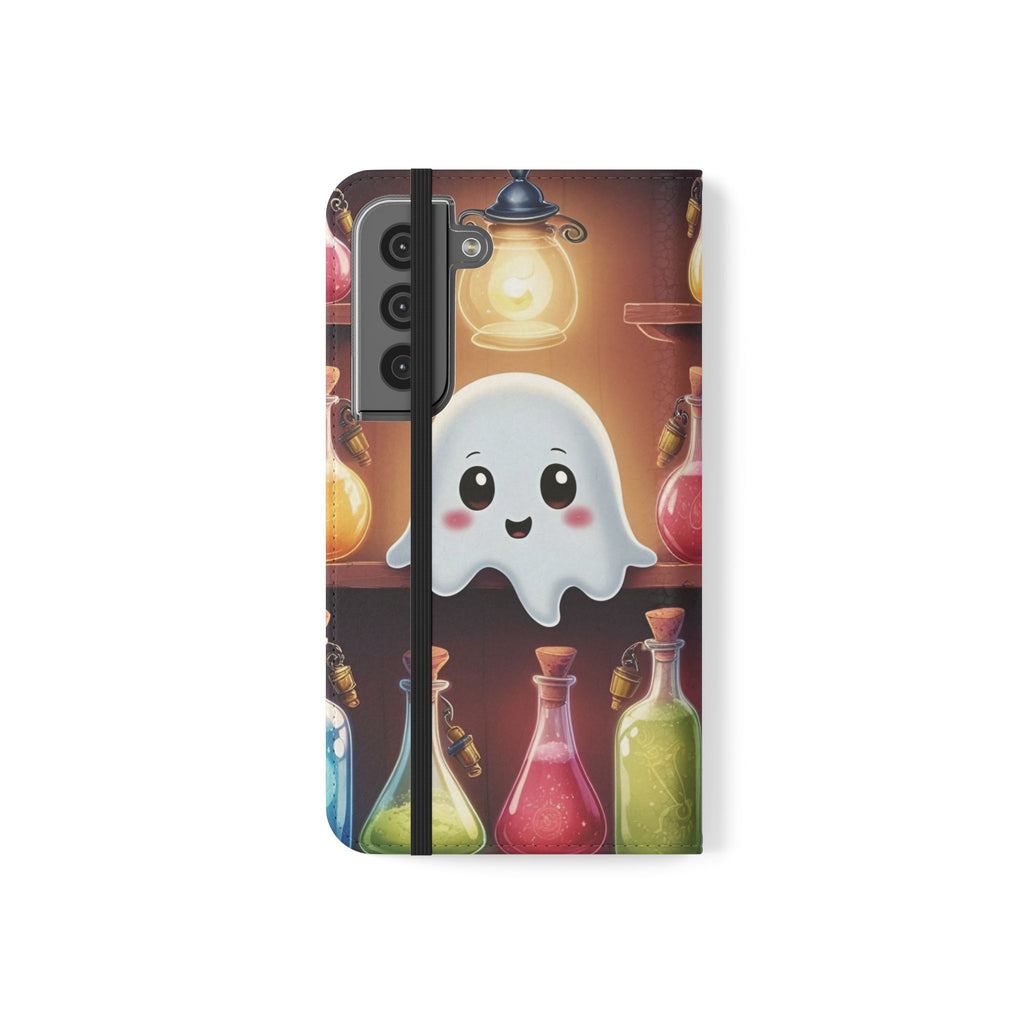 Apothecary Ghost Flip Wallet Case - Spooky Halloween Phone Case - Gothic Ghost Smartphone Case -  Ghost on a Shelf Wallet Case
