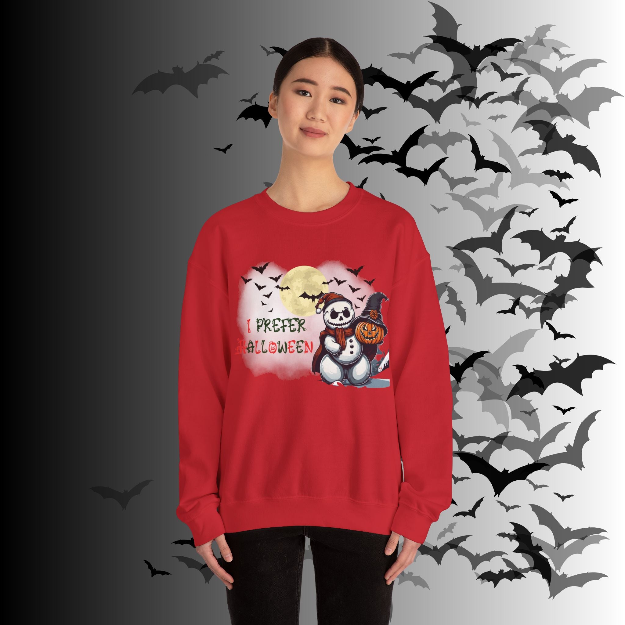 I Prefer Halloween Crewneck Sweatshirt — Gothic Christmas Snowman Pumpkin