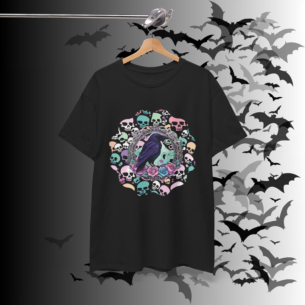 Pastel Goth Raven & Skull Mandala T-Shirt — Gothic Corvid Tee
