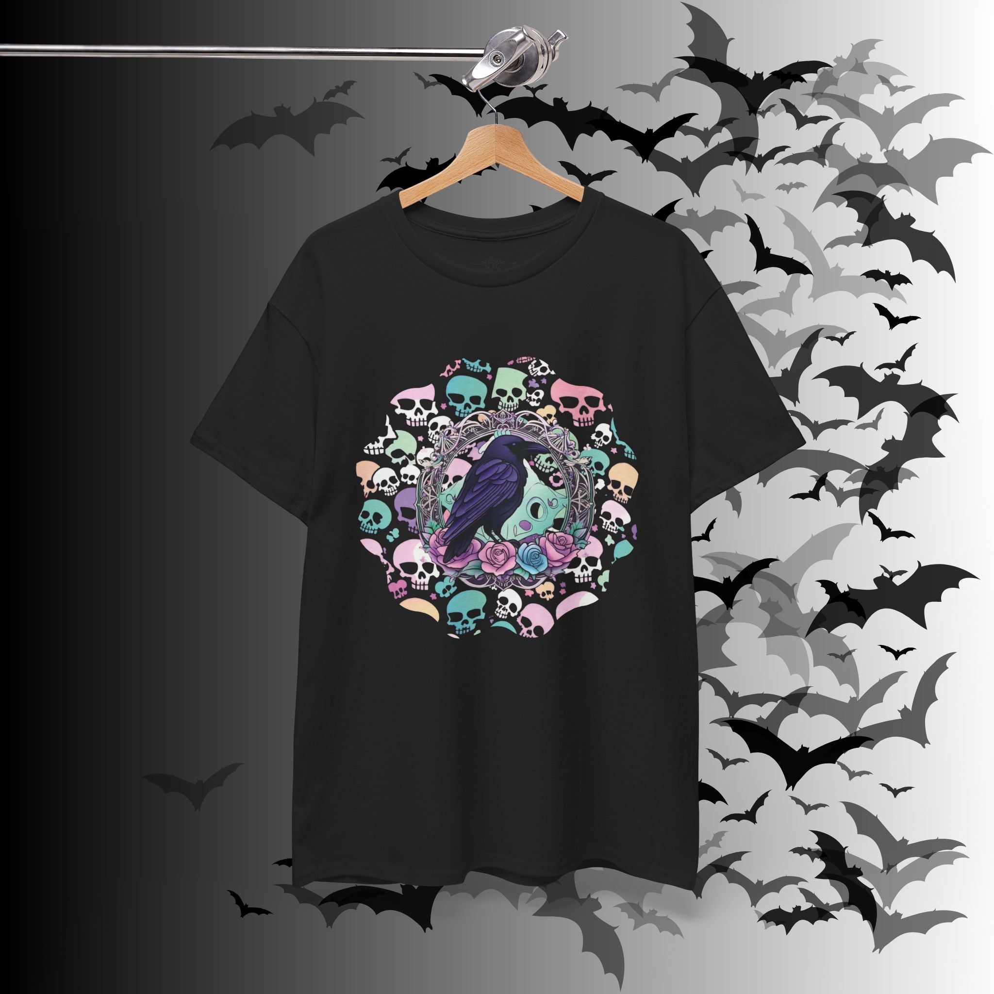 Pastel Goth Raven & Skull Mandala T-Shirt — Gothic Corvid Tee