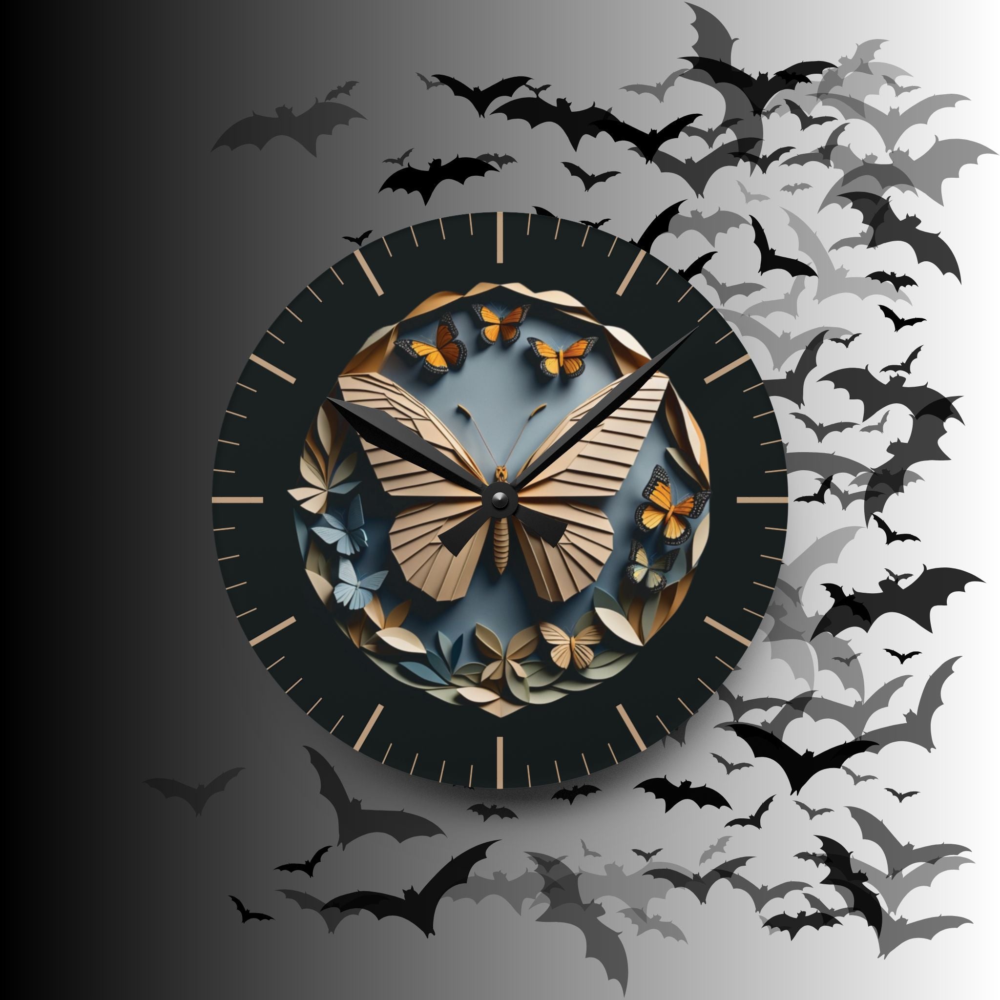 Origami Style Butterfly Acrylic Art Print Wall Clock — NOT Real Origami, Modern Zen Home Decor