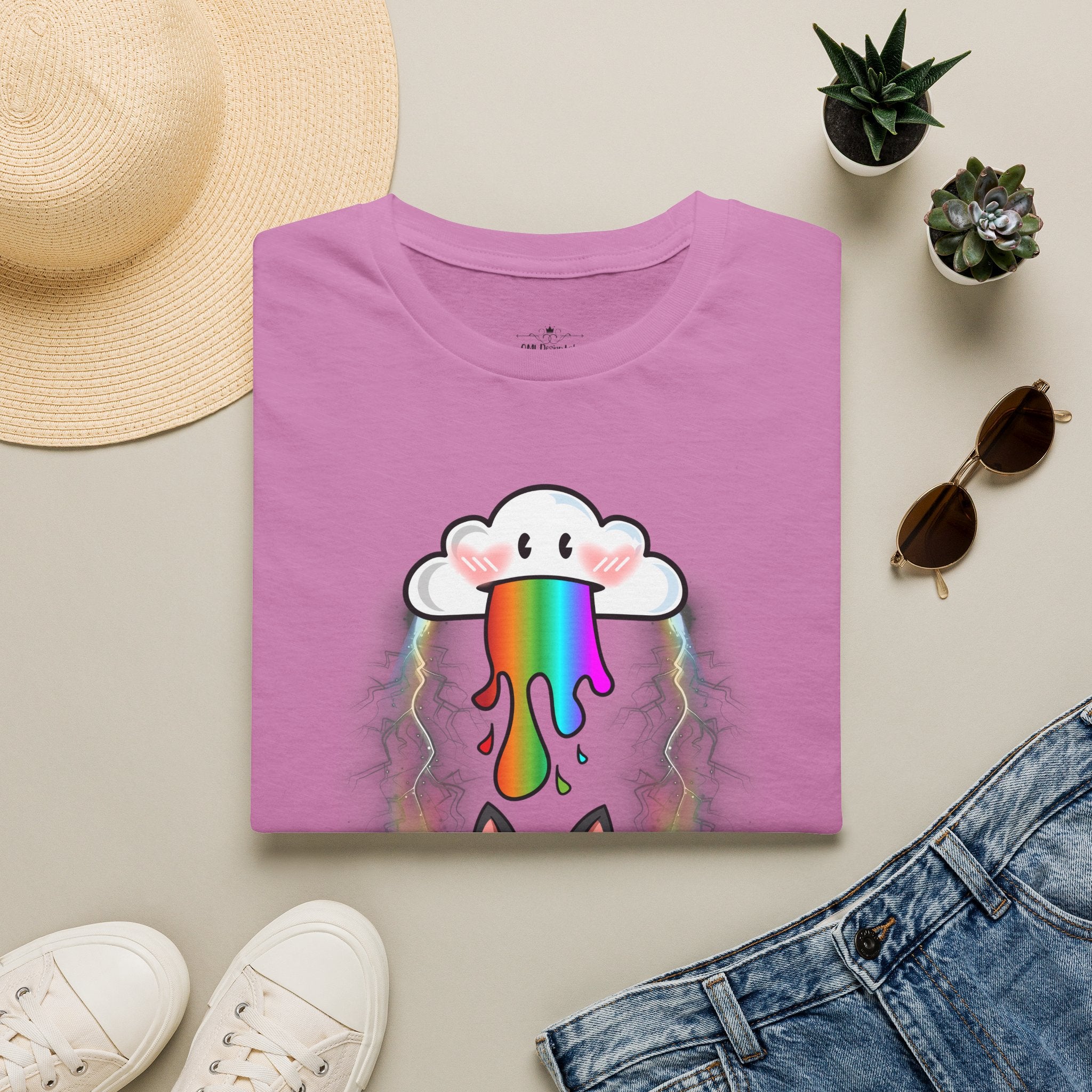 Rainbow Vomit Cloud Bat T-Shirt — Kawaii Goth Pride Unisex Tee