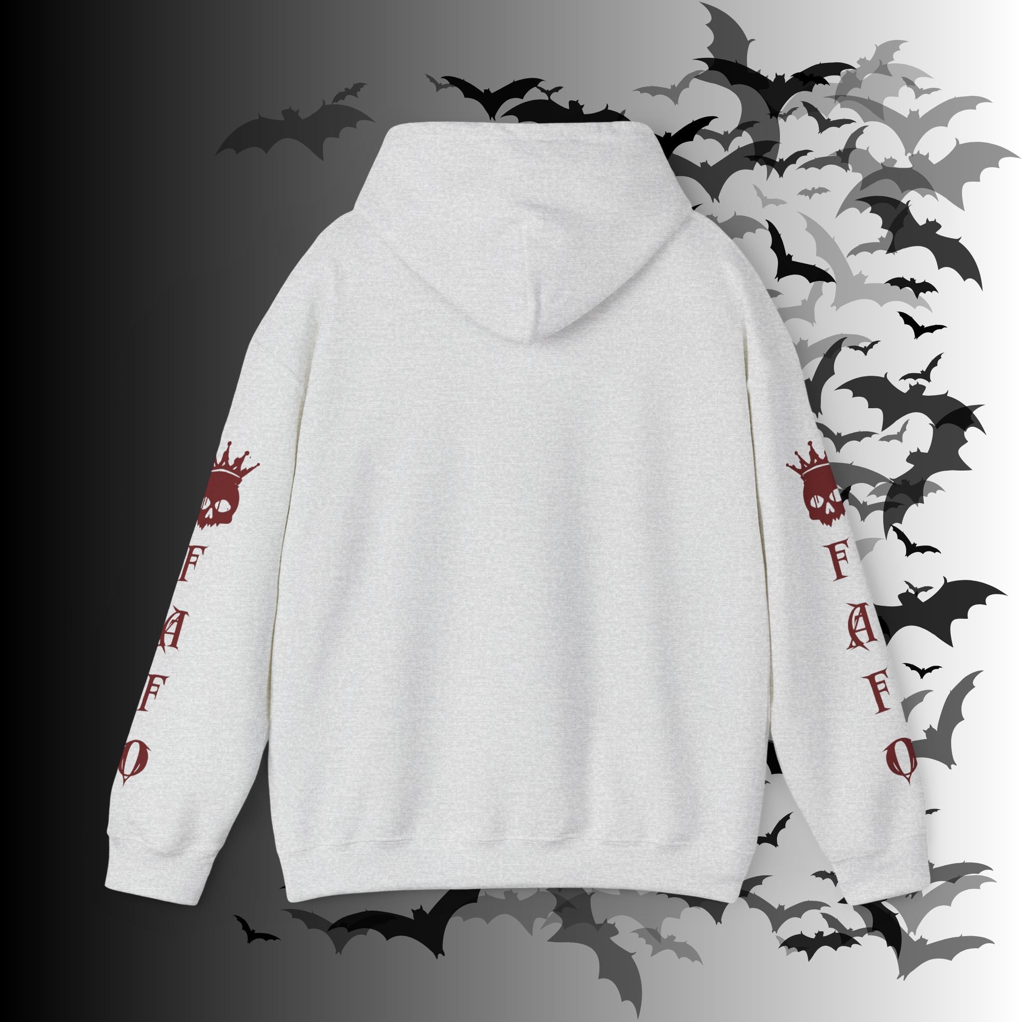 I Identify As a Threat Hoodie — Gothic Skull Sleeve Print Fuck Around Find Out