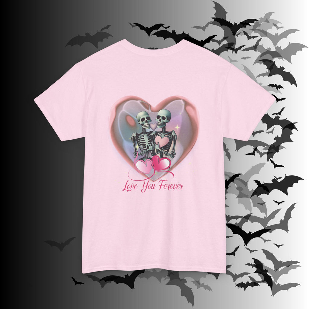 "Love You Forever" Gothic Skeleton Couples T-Shirt — Goth Valentine's Day Matching Tee