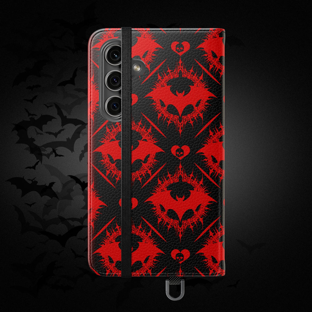 Gothic Bat Wallet Flip Case - Elegant Goth Phone Wallet - Bat Pattern Flip Case - Gothic Phone Case - Stylish Wallet Phone Case