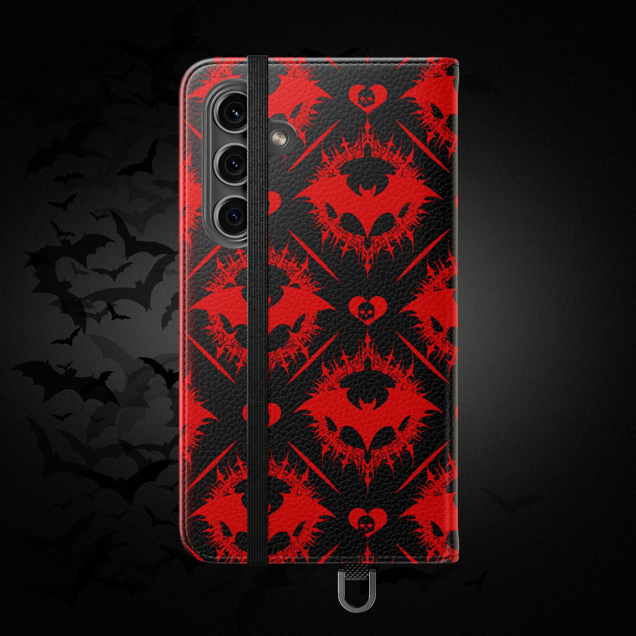Gothic Bat Wallet Flip Case - Elegant Goth Phone Wallet - Bat Pattern Flip Case - Gothic Phone Case - Stylish Wallet Phone Case