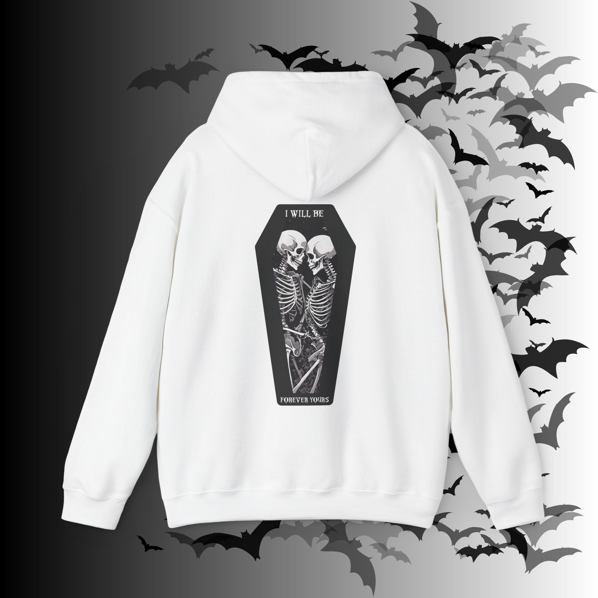 Gothic Skeleton "Forever Yours" Couples Hoodie — Dark Romance Front & Back Print