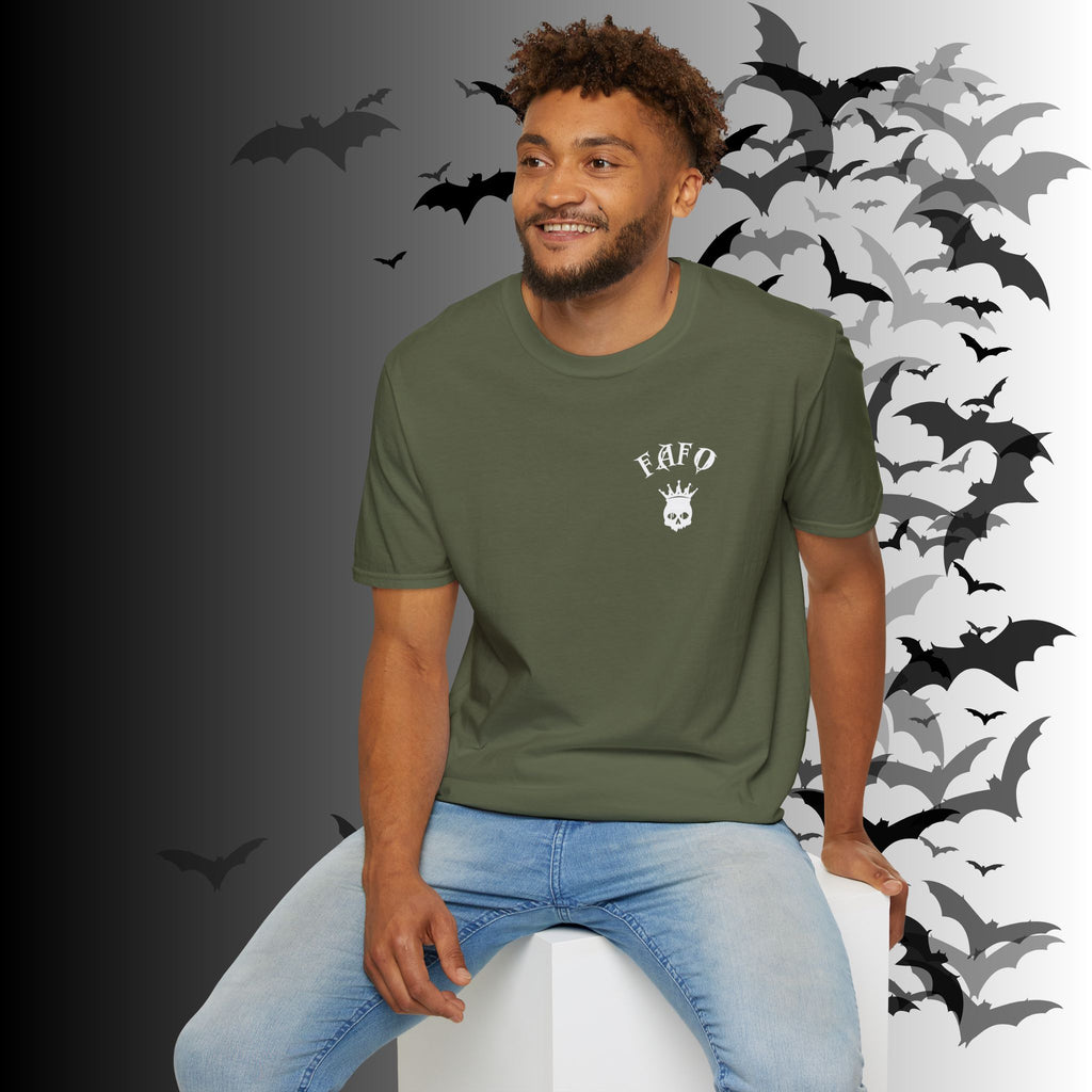 "FAFO" I Identify As A Threat T-Shirt — White Print Front & Back Gothic Tee