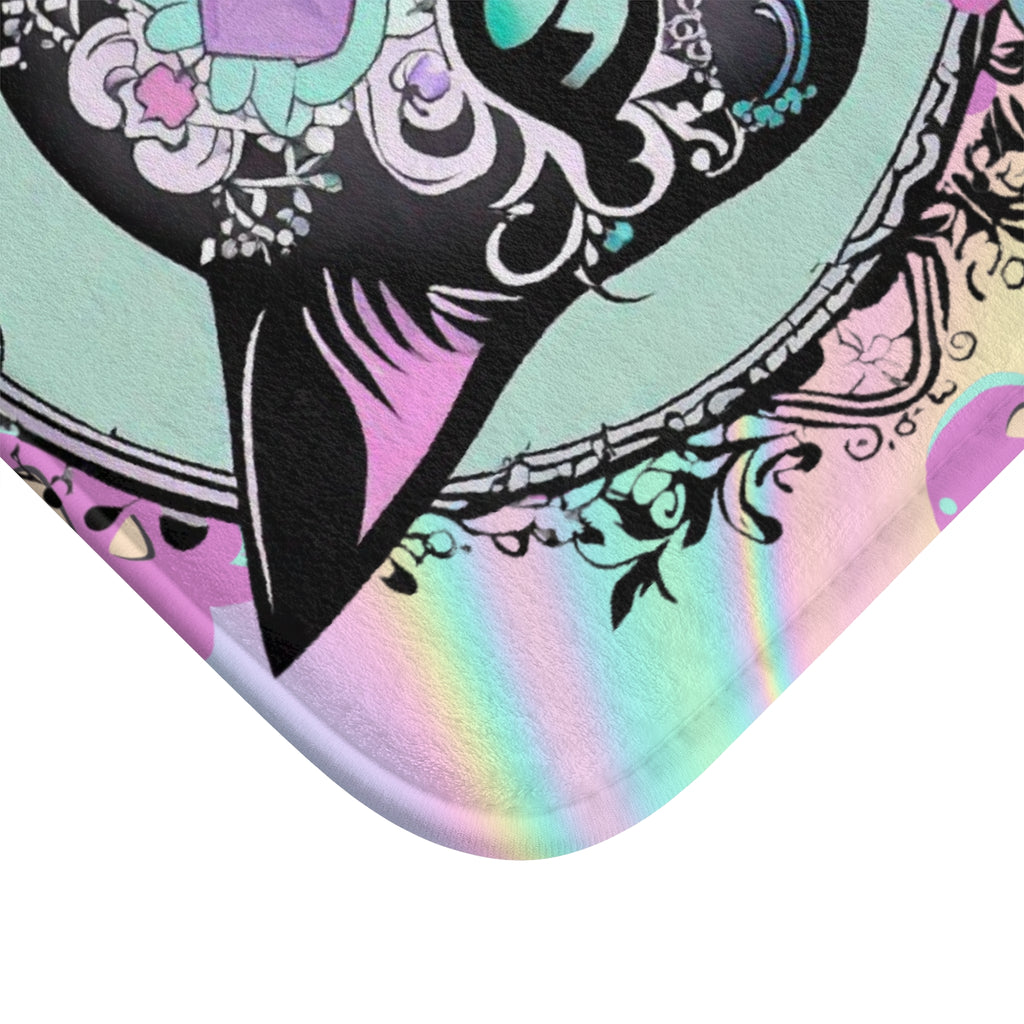 Pastel Goth Sugar Skull Cat Bath Mat — Whimsical Bathroom Decor