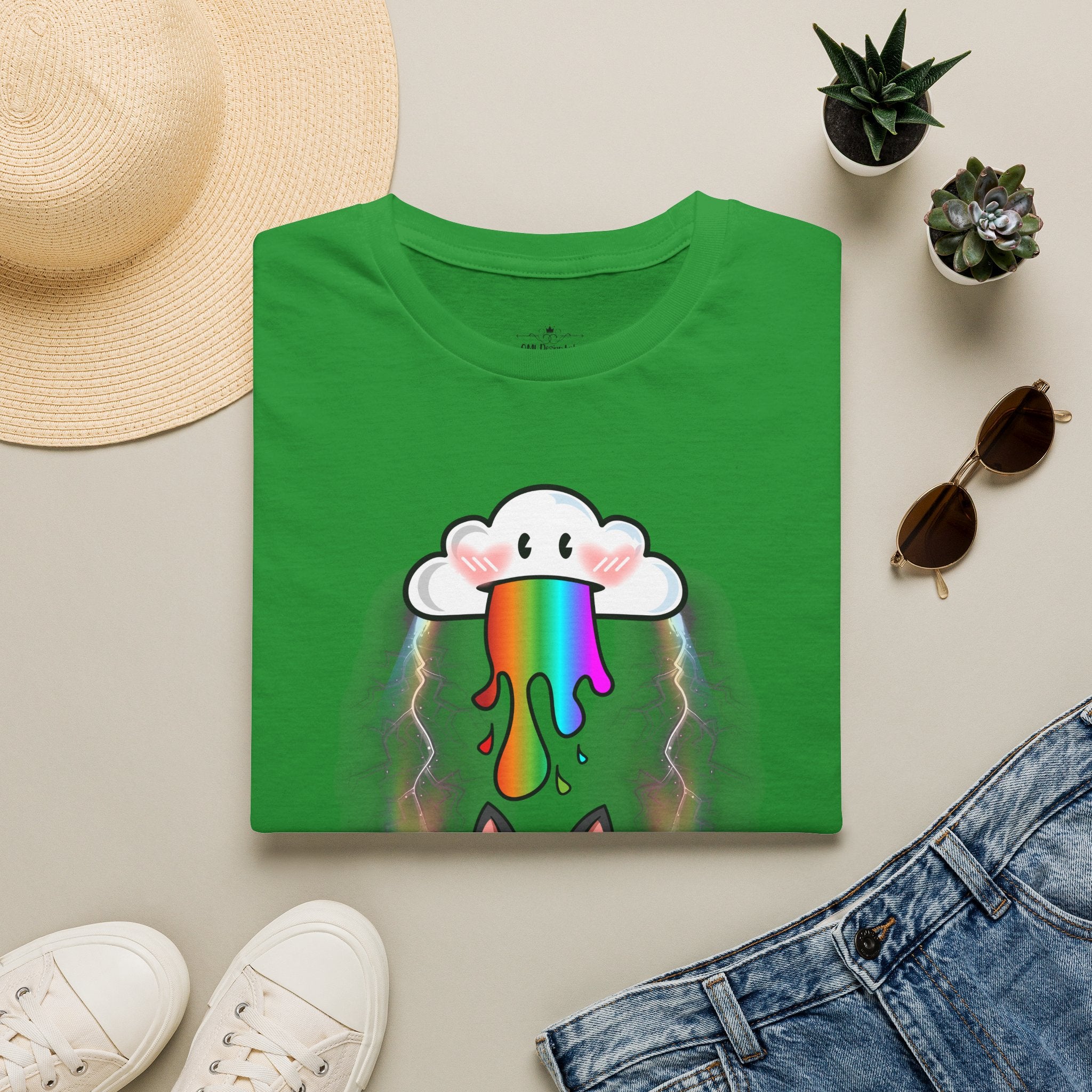 Rainbow Vomit Cloud Bat T-Shirt — Kawaii Goth Pride Unisex Tee
