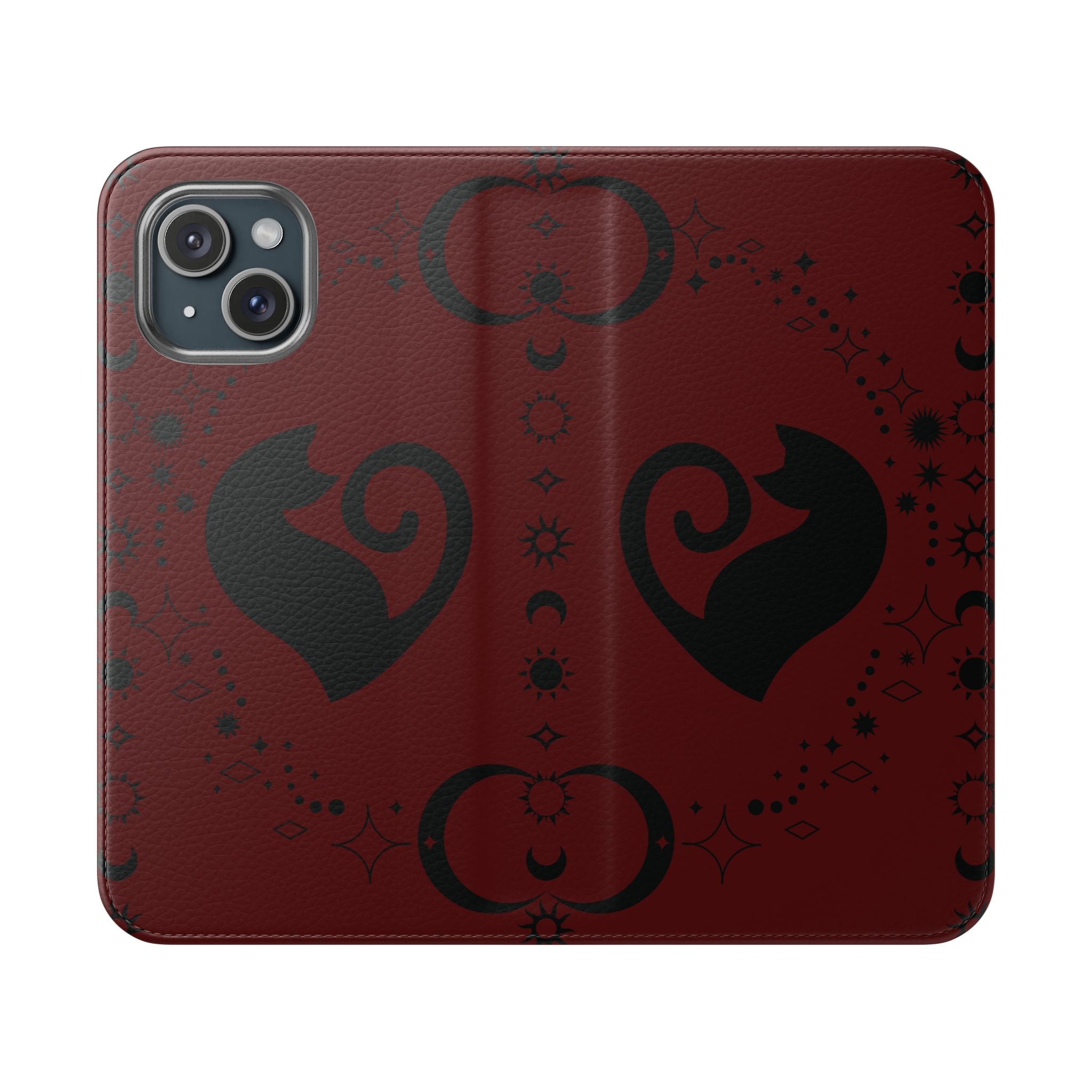 Dark Academia Celestial Black Cat Flip Wallet Case for iPhone and Samsung Galaxy Phones