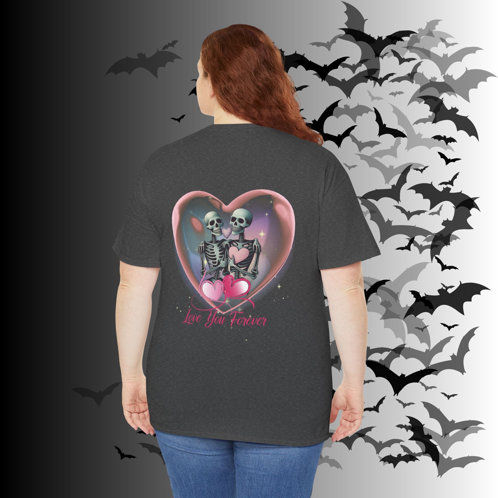 "Love You Forever" Gothic Skeleton Couples T-Shirt — Goth Valentine's Day Matching Tee